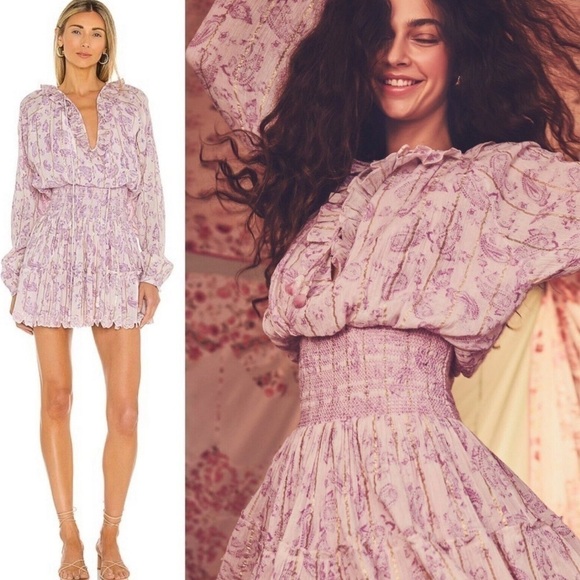 HEMANT AND NANDITA Sahar Shirred Mini Dress in Lavender NWT - Picture 2 of 7